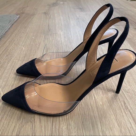 Aquazzura So Nude 85 Suede and PVC slingback Pumps - Picture 5 of 7